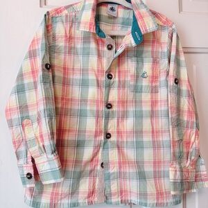 Petit Bateau Pastel Multi-Color Plaid Button-Down Shirt